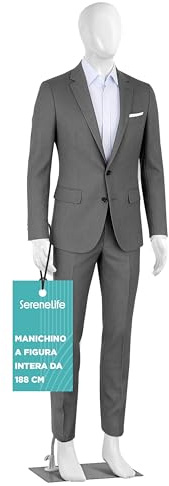 SereneLife Mannequin Masculin Corps Complet, 185cm de Hauteur, Membres Flexibles, Tête Ajustable, Design Détachable, Idéal pour Magasins de Vêtements, Boutiques, Expositions et Plus