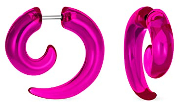 Unisex Black White Translucent Neon Orange Red Pink Blue Green Purple Large Round Swirl Spiral Tribal Fake Faux Ear Plug Taper Earrings Acrylic Resin Surgical Steel 6 Piece Set Women Men Teen, One