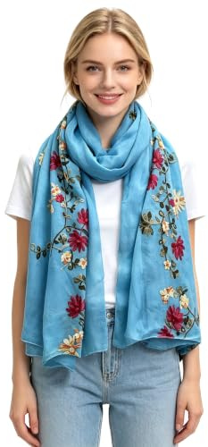 Damhalsduk med blombroderi i olika färger, Himmelsblå, one size