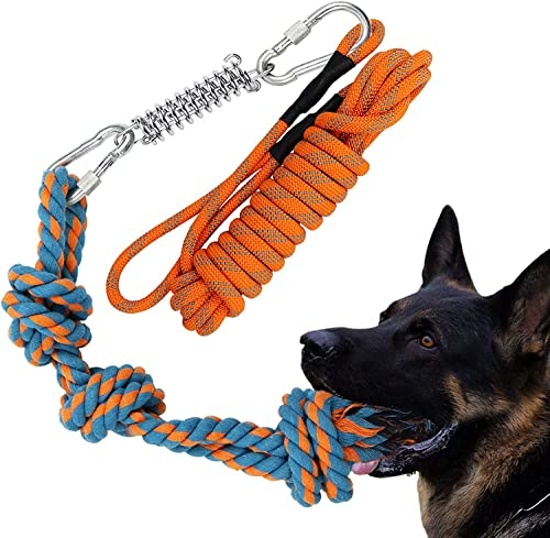 Spring Pole Dog Rope Toys - Interactive Tug Toy with Big Spring Pole Kit, for Small to Large Dogs, Tug of War, Bite Training, Outdoor Hanging Exercise