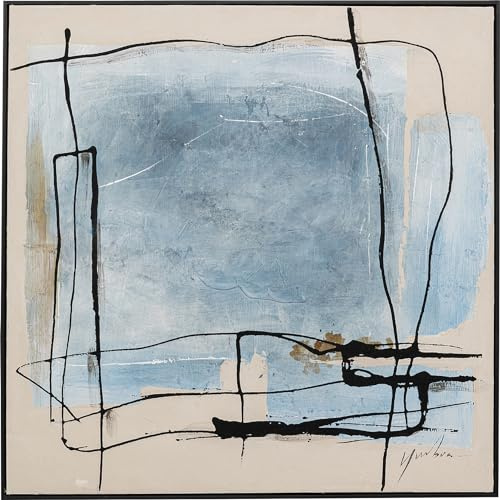 Kare Design Cuadro Dust Azul, Lienzo con Marco de Madera Maciza, Detalles Pintados a Mano, Pintura Acrílica Abstracta, Arte Moderno, 100x100 cm