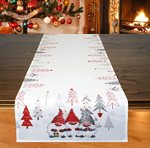 KAMACA Tischläufer 40x140 cm Winter- & Weihnachts-Tischdecke mit fröhlichem Wichtelmotiv Festliche Tischdeko stilvoller Läufer Küche Esszimmer & Wohnzimmer robust Winter Weihnachten (Wichtel - Bande)