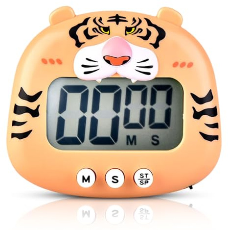 Niedliche Cartoon-Tier-Digital-Timer, Countdown-Timer, Kinder-Timer, LCD-Display, magnetischer Küchentimer mit EIN-/Aus-Schaltern für Küche, Kochen, Backen(Orange)