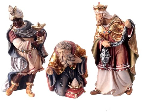 Holyart Holz-Krippen aus dem Grödnertal: Heilige DREI Könige, Set 3-teilig, Mahlknecht Krippe, Holz, Grödnertal, für 9,5 cm Krippe