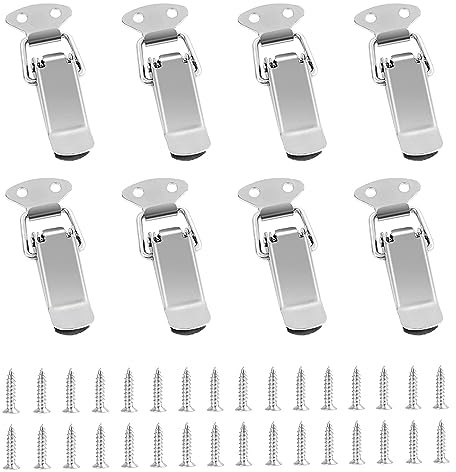 8 Sets Spring Loaded Cabinet Latches 2.2 Spring Hasp Lock Stainless Steel Tension Clasp Duck Billed Catch Clamp Clip with Screws for Door Window Drawer Toolbox Closet Cabinets Case Box - Silver