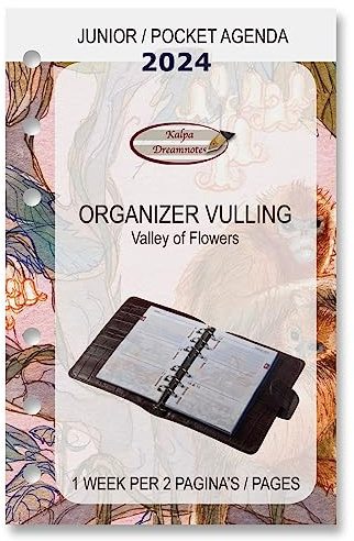 Kalpa Carpeta de 6 anillas para agenda, organizador personal, inserto de calendario, 2024, bolsillos B7, 1 semana en 2 páginas