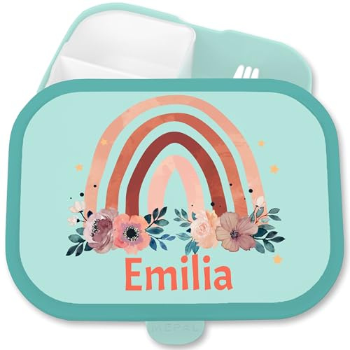 Kinder Campus für Mepal - Brotdose Regenbogen Vesperbox Rainbow Jausenbox I - 750 ml - Türkis - kindergarten lunchbox personalisierte geschenke kind brotbox brotzeitbox schule mädchen