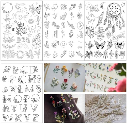 ELNLE 100 diseños de bordados, solubles en agua, autoadhesivos, para proyectos de bricolaje, lavable, contiene otros patrones como mariposas, plantas y animales