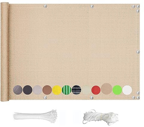 QINGLV Balkon Sichtschutz Ohne Bohren 70x700cm Balkonsichtschutz Ohne Bohren Sichtschutz Balkon Seitlich Hoch Für BalkongeläNder Garten -Sandfarbe