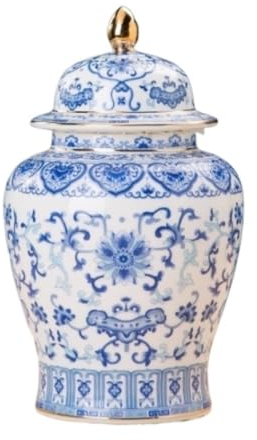 Deko Vase Chinesische Keramik-Ingwerglas-Blumenvasen Mit Deckel, Goldene Emaille-Porzellanvase, Tempelgläser, Tee-Vorratsglas Vase mit Deckel (Color : C, Size : 26 * 8.5cm)