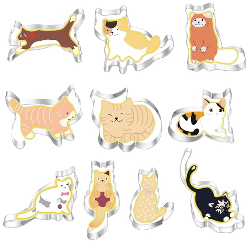 10 moldes de galletas de gato de Pascua, acero inoxidable, moldes para galletas, galletas, para manualidades, fondant, tartas, herramientas de decoración de tartas, perfectos para fiestas temáticas de