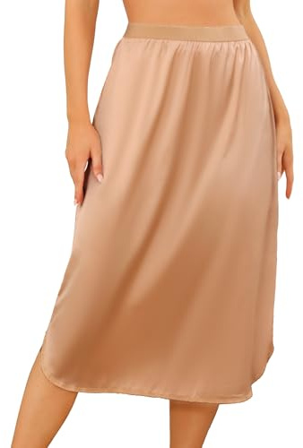 Wikoan Enaguas para Mujer, Enaguas Larga Minifalda Lencería Ropa Interior Satín Petticoat para Vestidos Champán Oscuro,M
