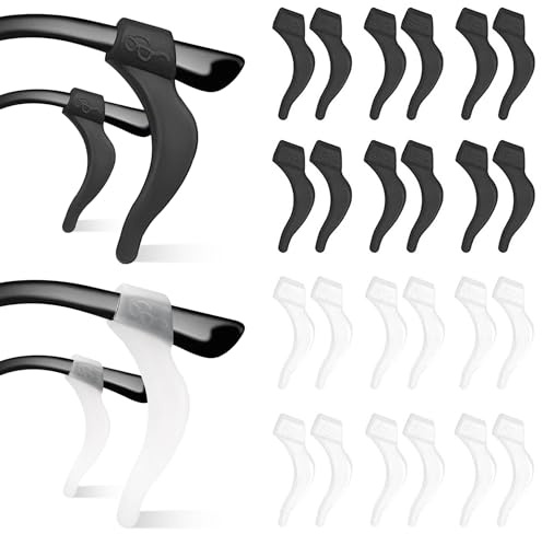 OioTuyi 12 Paar Universal Silikon Ohrbügel Anti-Rutsch für Brillen und Sonnenbrillen, Sportband, Brillenhalter, Transparent und Schwarz