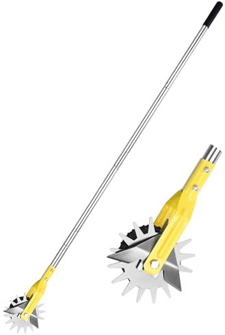 YEELOR Yellow Stainless Steel Rotary Edger, Adjustable Length Lawn Edger, Manual Hand-Powered Garden Tool for Sidewalks, Gardens, Driveways and Flower Bed Edging