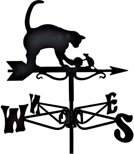 Windfahne Katze und Maus Richtungsanzeiger Edelstahl Ornament Dekoration Wetterhahn für Outdoor Dachmontage