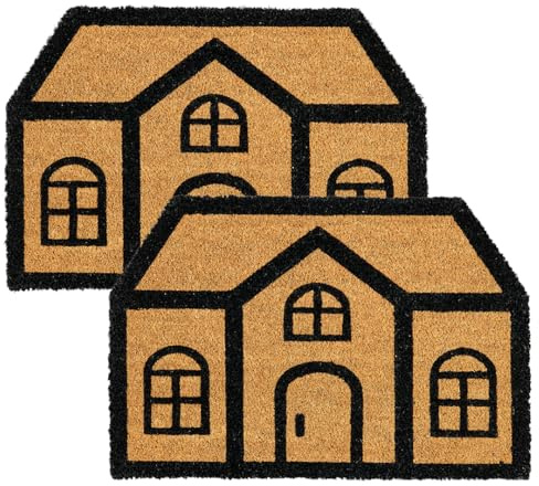 Fußmatte Kokos - Rutschfeste Kokosmatte Haus 2er Set 40x60 cm (Sechseckig)