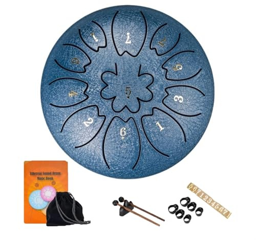 Rain Drum 6 Zoll 11 Ton Regentrommel Mit Tutorial -Stoffbeutel, Ein Paar Trommeln Zungentrommel Gummibasis, Stabile Unterstützung(Blue A)