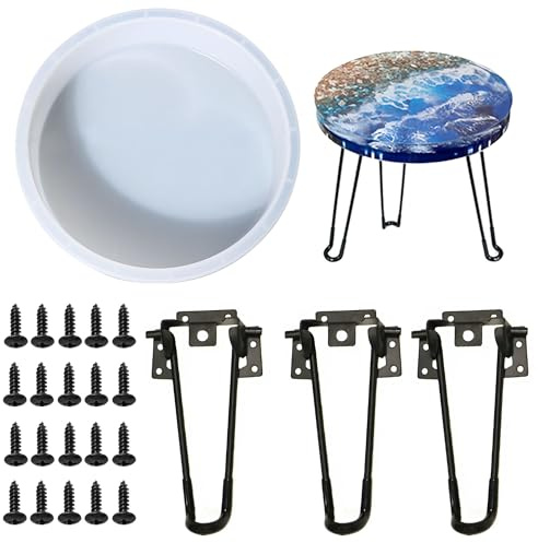 Attuslla 10 Inch Round Large Tray Molds with 3 PCS Hairpin Legs, Epoxy Resin Casting Molds for Table, Big Tray, Clock, Resin Art, Home Decoration