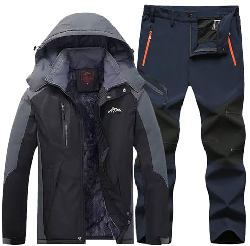 IQYU Skianzug Damen Große Größen | Schneeanzug Damen 2 Teilig Skianzug Winter Warme Snowboardjacke Wasserdichte Skihose Thermo Skianzug Mit Reißverschluss Skibekleidung Outdoor Sport Ski Set