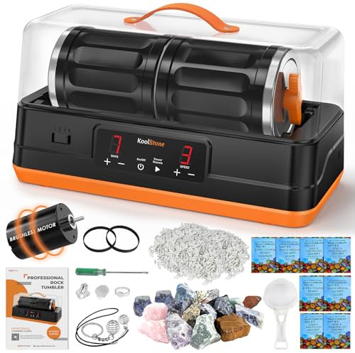 C1 Pro Ultra Brushless Rock Tumbler Kit - Double Barrel for Extra Large 7LB Capacity, Up to 6X More Noise Cancelling, Quiet Rotary Polisher with Full Accessories, Perfect STEM Gift for All Age