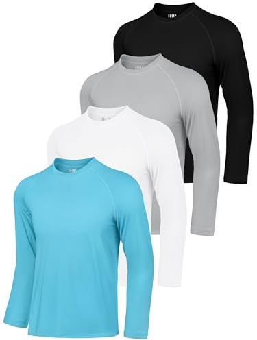 IHU 4er Pack UV Shirt Herren UPF 50+ Langarm Rashguard Schwimmshirt | Schnelltrocknend Leicht Atmungsaktiv, für Surfen Angeln Strand Outdoor Wassersport