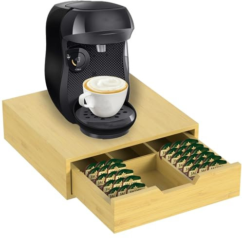 ZENO Bamboo 64 Coffee Pod Drawer | Pods Holder For Tassimo | Compatible With Tassimo Pods | Coffee Machine Stand | Pod Drawer Dispenser | Wooden Kitchen Storage for Coffee & Tea