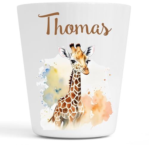 Générique Gobelet en Plastique pour Enfants | Gobelet Personnalisé avec Nom |Verre Plastique Incassable Personnalisé (Girafe Thomas)