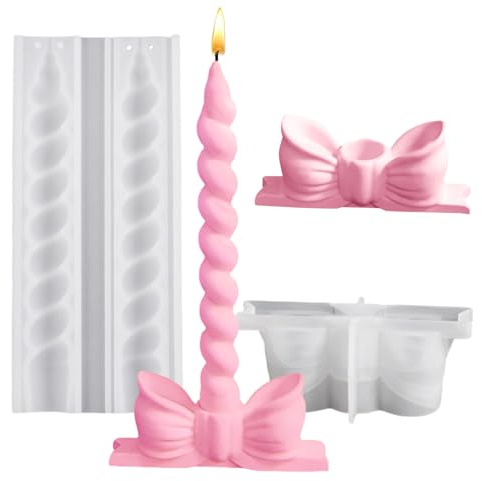 Kunyeah 2 stampi per portacandele a forma di fiocco con stampi per candele a spirale, supporto per candelabri, stampi in silicone fai da te in gesso per candelabri, ornamenti decorativi in resina