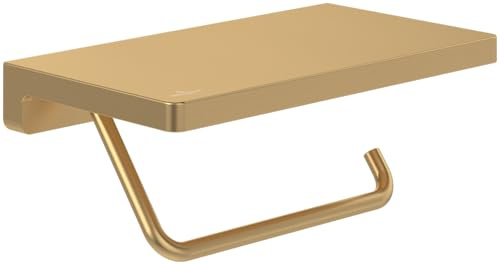 Villeroy & Boch Elements - Striking Toilettenpapierhalter mit Ablage, Klopapierhalter für Wandmontage, Klorollenhalter aus Messing, WC-Papierhalter eckig, Brushed Gold