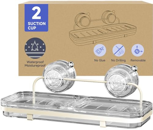PEISAINOX Jabonera para ducha, ventosa de pared, soporte de barra de jabón, autodrenante, sin perforación, soporte de esponja extraíble para baño, bañera, cocina, fregadero, impermeable, fuerte
