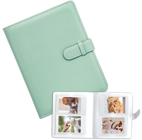 KAIYAYA Fotoalbum mit 64 Taschen- Klein Fotoalbum für 2x3 Zoll Minibilder - Leder Einsteckalbum mit 64 Taschen Fotobuch für Fujifilm Instax/Polaroid/Kpop-Fotokarten (Mintgrün)