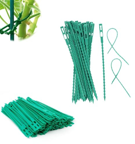 DIYCUT 300 Stück Verstellbarer Pflanzenbinder, Grüner Pflanzenbinder 170 mm | Fischgrätenform Pflanzen Befestigung, Wiederverwendbar Gartenbinder Kunststoff, für Unterstützung von Pflanzen