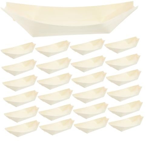 MAGICLULU 50 Platos de Sushi de Madera Desechables en Forma de Barco Beige, Bandejas Versátiles y Confiables para Aperitivos en Actividades Interiores y Cines