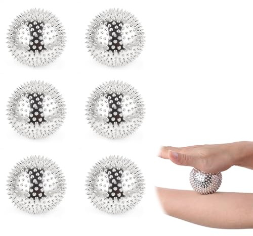 DmDoyy Massagebälle, magnetisch, 3,2 cm, mit Noppen, Spike Ball, für ultimative Muskelentspannung, Selbstmassage, 6 Stück, Silber