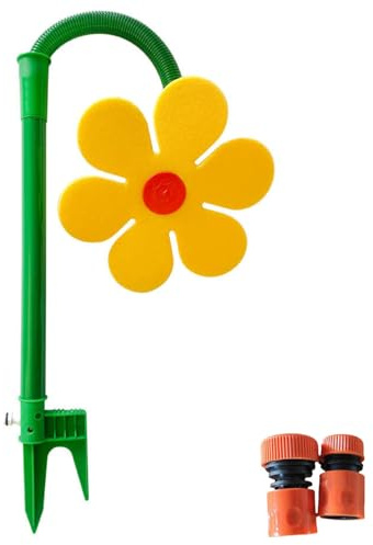 Crazy Daisy Sprinkler, 360° drehbarer Wassersprinkler mit tanzender Blume für Rasen und Garten, lustige Outdoor-Bewässerung, einfache Schlauch-Adapter-Installation (gelb)