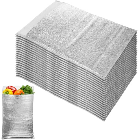 Nodaaiie 20 Pack 17.7 x 11.5 Inch Reusable Insulation Bags Thermal Box Liners for Cold and Hot Food Silver Waterproof Insulated Shipping Bags for Lunch, Shopping, and Camping
