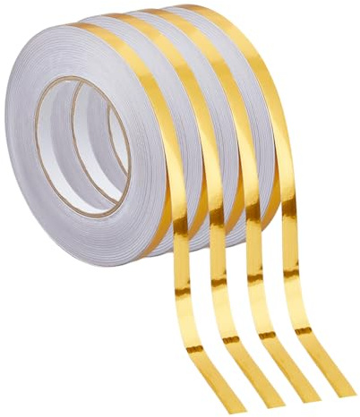 SUPERFINDINGS 4 rouleaux au total 200 m / 218,7 yards Ruban adhésif pour carreaux auto-adhésif doré 0,4 / 10 mm Ruban en film PET métallique Ruban en feuille Ligne métallique