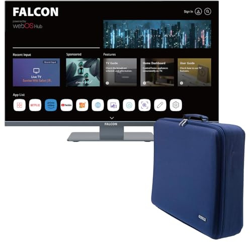 Falcon WebOS SMART Camping TV de 24 pulgadas - Reproductor de DVD integrado de 12 V/24 V/240 V, Bluetooth 5.0, Streaming, Freeview, Freesat 3 x HDMI, 2 x USB