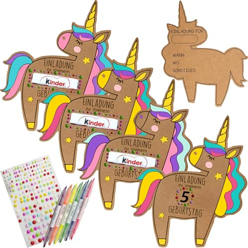 ILMFMY Einhorn Einladungskarten Kindergeburtstag Set – 20 nachhaltige Kraftpapier Karten mit märchenhaftem, liebevollem Design zum Ausfüllen & Verschenken – beschreibbare Einladungen für Kinderpartys