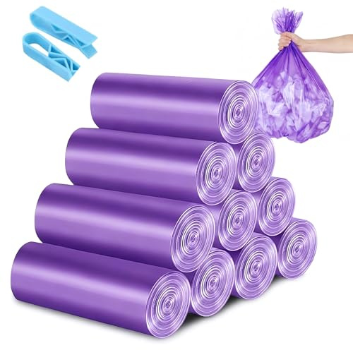 Lot de 12 petits sacs poubelle bleus de 3 litres – Mini sacs poubelle parfaits pour les petites poubelles dans la salle de bain, le bureau, la voiture – Résistants aux déchirures et légers (violet)