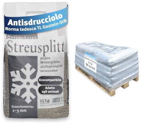 OPPENHÄUSER Graniglia di Diabase 540kg granulometria 1–3mm: Effetto Antiscivolo immediato, granuli antigelo ecologici per marciapiedi e Scale sicuri, Norma Tedesca TL Gestein-StB, 1/2 Pallet