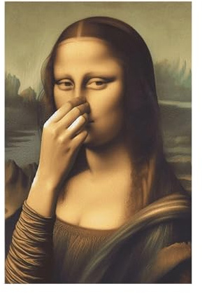 Divertente Monnalisa Arte da parete per il bagno, Pizzicare il naso Mona Lisa Immagine classica pittura, Umorismo Toilet Arts Vintage Stravagante Stampa poster per ils bagno Decorazione della casa