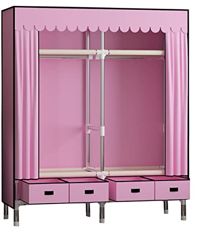 Bärbar tyggarderob med hängande skena och hyllor – tyggarderob för sovrumsförvaring – 140 x 45 x 168 cm platsbesparande kläder och lätt design