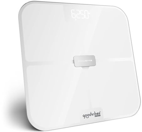 Rowenta Goodvibes Sport 2.0, Báscula Inteligente, Monitorea tu composición corporal, Precisión de hasta 50 g, Hasta 200 kg, App Intuitiva, BR9740F0
