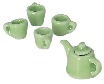 Rcniso Juego de Tazas de té en Miniatura de Porcelana para Casa de Muñecas, Diseño Tradicional Pintado a Mano, Mini Juego de té de Cerámica para Decoración de Casa de Muñecas, Ideal para de 1:12, 5