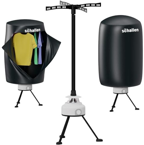Schallen 1000W Heated Clothes Airer with Mechanical Timer and Protective Cover - Efficient Indoor Drying Rack for Laundry, Adjustable Timer, Energy-Saving Design | Floor Standing Drying Rack