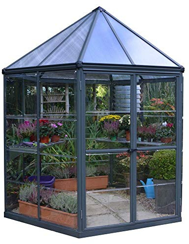 Palram - Canopia Oasis 7 Ft. x 8 Ft. Hexagon Greenhouse Kit Hobby DIY Walk In Green House Heavy Duty Polycarbonate with Aluminium Frame, with Lockable Door and Vent for Garden, Gutter, Backyard
