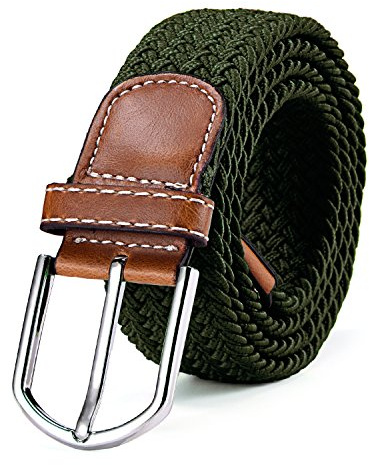 DonDon Stoffgürtel Stretchgürtel geflochten und elastisch Gürtel für Damen und Herren Länge 100 cm bis 130 cm olive