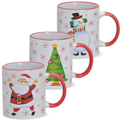Lot de 3 tasses à café en céramique Motif Noël coloré 10 cm/300 ml