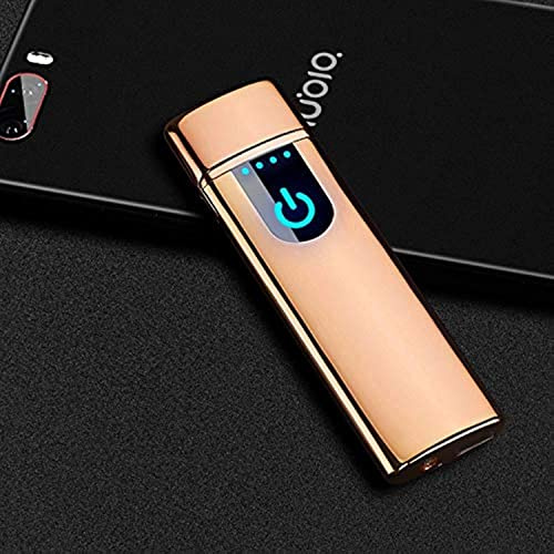 Wiber Accendino elettronico ricaricabile USB, antivento, con sensore touch e impronte digitali, schermo a LED, accensione fronte/retro, senza fiamma, per candele e sigarette, Ghiaccio dorato